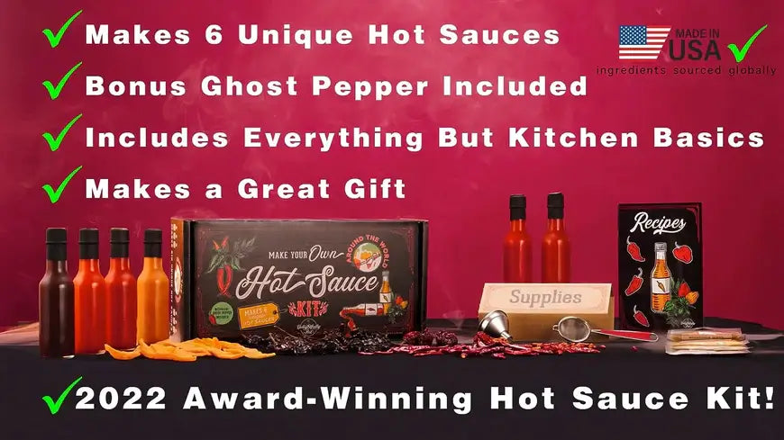  DELUXE DIY HOT SAUCE MAKING KIT Everything Included - Make  Your Own Hot Sauce w/Quality Ingredients Dried Hot & Spicy Peppers, 6  Unique Recipes, Glass Bottles, design labels, Best Gift